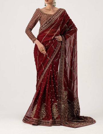 Maria B Zar-E-Mehroon – Luxury Chiffon Saree 2026 |5511