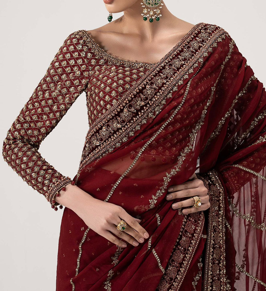Maria B Zar-E-Mehroon – Luxury Chiffon Saree 2026 |5511