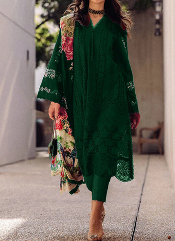 Saira Rizwan Bottle Green Shifle Chikankari Embroidery 3pc |Kssl-240